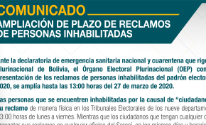 Se amplía hasta el 27 de marzo el plazo para que inhabilitados presenten reclamos