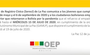 Cuatro centros de empadronamiento en La Paz atenderán hasta el 15 de julio
