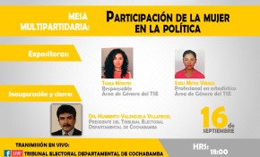 Candidaturas femeninas: TED Cochabamba y PNUD organizan encuentro sobre la participación de la mujer en política