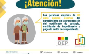 Las personas mayores de 60 años están exentas de presentar certificado de sufragio para hacer trámites