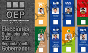 Conozca las papeletas electorales para elegir en la segunda vuelta a los gobernadores de Chuquisaca, La Paz, Tarija y Pando