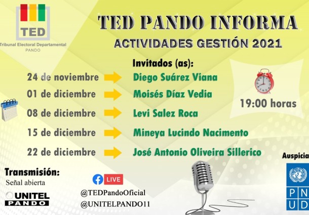 Inicia quinto ciclo del programa televisivo “TED Pando Informa” para dar a conocer las actividades de la gestión 2021