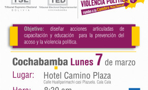 El TED Cochabamba realizará este 7 de marzo el Encuentro contra el Acoso y la Violencia Política hacia las mujeres