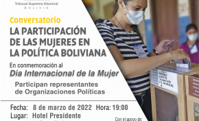 El TSE realizará el conversatorio “Participación de las Mujeres en la Política Boliviana”