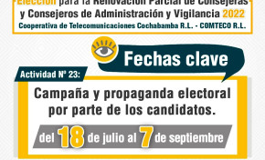 TED Cochabamba: candidatas y candidatos de Comteco RL harán campaña y difundirán propaganda electoral hasta el 7 de septiembre