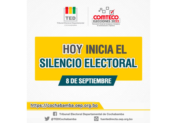 TED Cochabamba: rige el silencio electoral para las elecciones de Comteco 2022