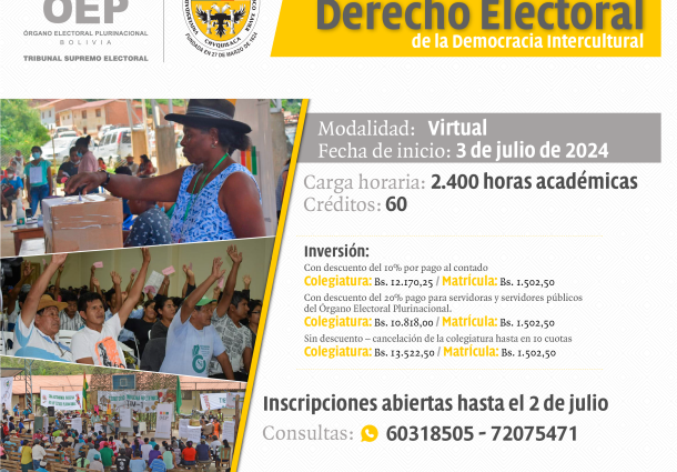 Se inicia inscripciones para la primera maestría de Derecho Electoral en Bolivia