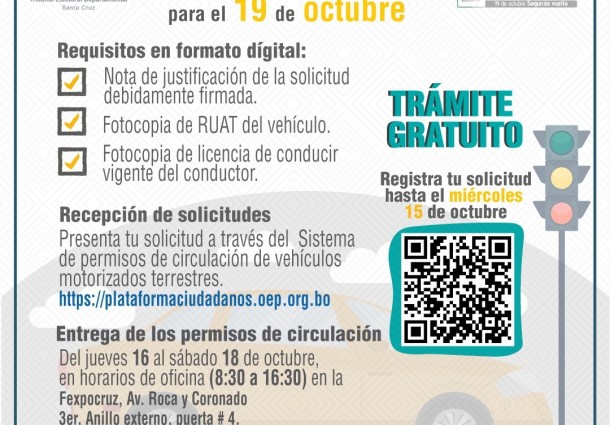 TED Santa Cruz recibe solicitudes para permisos de circulación de vehículos en la jornada de la segunda vuelta electoral