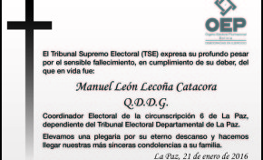 Fallece funcionario del TED – La Paz en cumplimiento de su deber