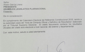 TSE  entrega Resultados Oficiales del Referendo Constitucional a la Asamblea Legislativa Plurinacional
