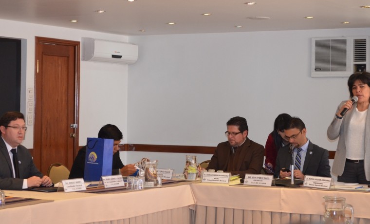 1. La presidenta del TSE, Katia Uriona, y el presidente del CNE Ecuador, Juan Pablo Pozo, en la inauguración del taller.