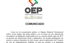 Comunicado sobre el Proyecto de Ley de Organizaciones Políticas