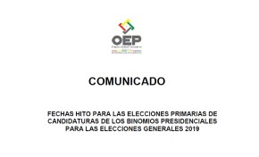 Comunicado sobre las fechas hito para las elecciones primarias de candidaturas para las Elecciones Generales 2019