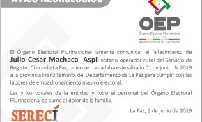 Comunicado sobre el accidente de tránsito en la carretera hacia la provincia Franz Tamayo, La Paz