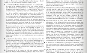 Comunicado del TSE sobre la candidatura de Manfred Reyes Villa