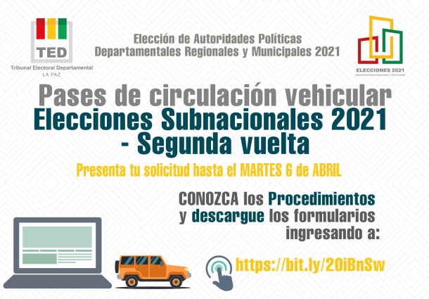 El TED La Paz recibirá solicitudes de permisos de circulación vehicular hasta el 6 de abril