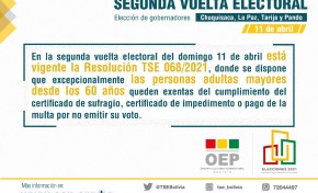 Las personas mayores de 60 años están exentas de presentar certificado de sufragio para hacer trámites