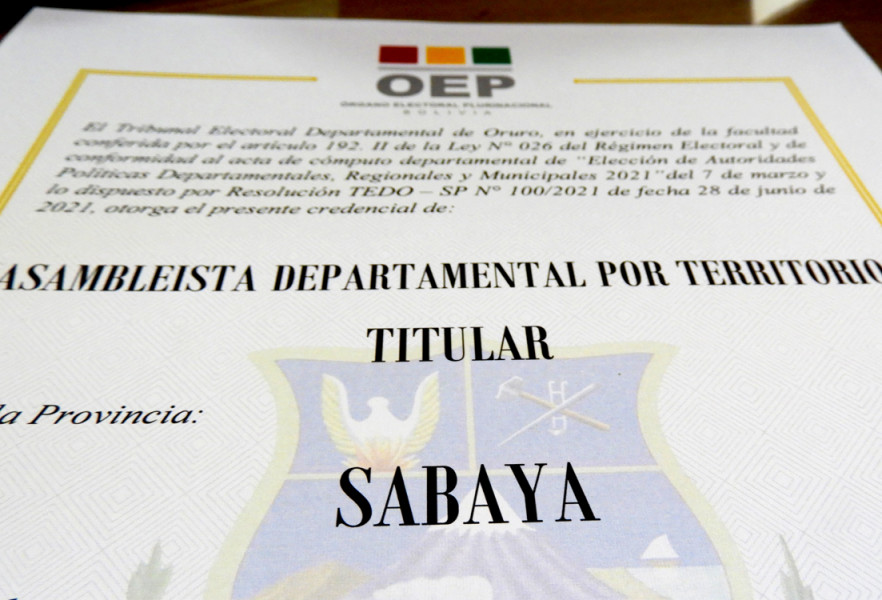 Credencial Provincia Sabaya Foto referencial