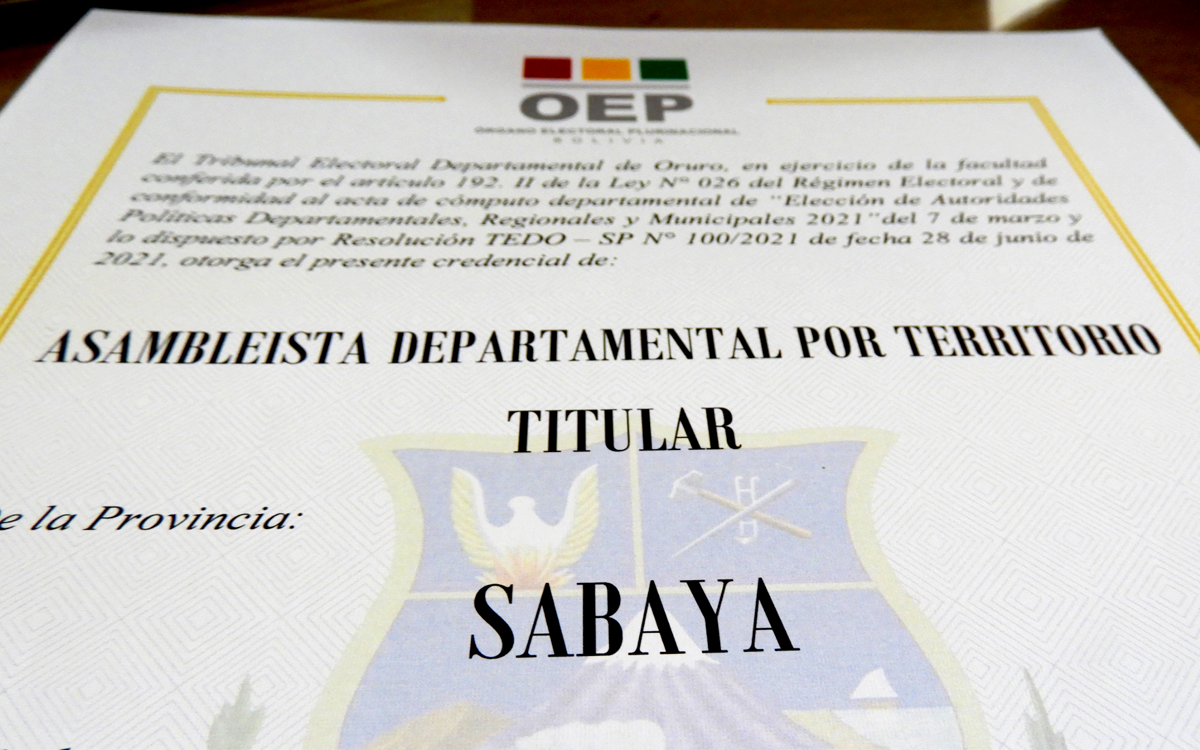 Credencial Provincia Sabaya Foto referencial