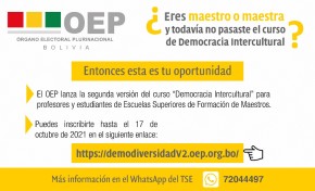 El OEP lanza la segunda versión del curso en Democracia Intercultural para profesores y estudiantes de las Escuelas Superiores de Formación de Maestros