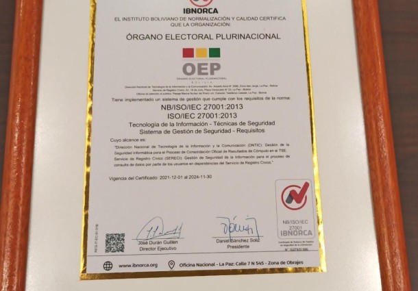 El OEP recibe certificación ISO 27001 que avala la implementación del Sistema de Gestión de Seguridad de la Información (SGSI)