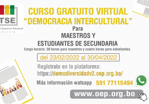 El TSE lanza el curso gratuito en democracia intercultural para maestros y estudiantes de secundaria