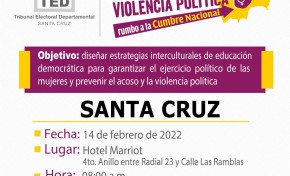 TED Santa Cruz llevará adelante el Encuentro Departamental en Contra del Acoso y la Violencia Política hacia las Mujeres