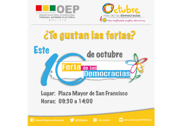 El TSE invita a participar en la Feria de las Democracias este lunes 10 de octubre