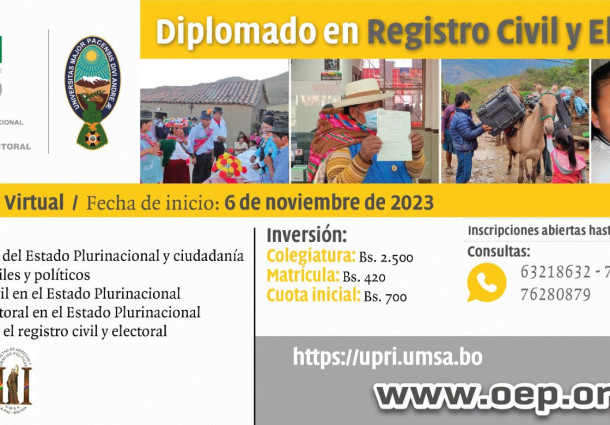 Se abren las inscripciones de la primera versión del Diplomado en Registro Civil y Electoral