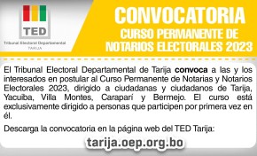 El TED Tarija abre inscripciones para el curso permanente de notarios electorales 2023