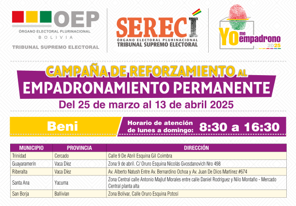 TED Beni coordina y apoya al Serecí para el refuerzo al empadronamiento permanente