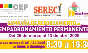 Del 25 de marzo al 13 de abril el Serecí realizará el empadronamiento electoral permanente