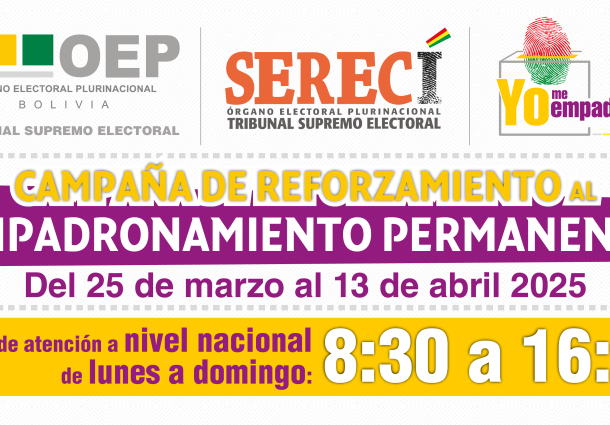 Del 25 de marzo al 13 de abril el Serecí realizará el empadronamiento electoral permanente