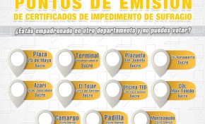 TED Chuquisaca habilita 11 puntos para la emisión de certificados de impedimento de sufragio