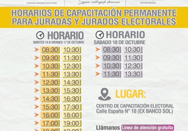 Chuquisaca amplía horarios de capacitación a juradas y jurados electorales