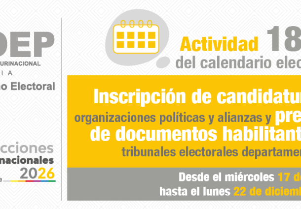 Se inicia el registro de candidaturas para las Elecciones Subnacionales 2026